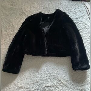Bardot Evening Faux Fur Cropped Black Jacket Coat